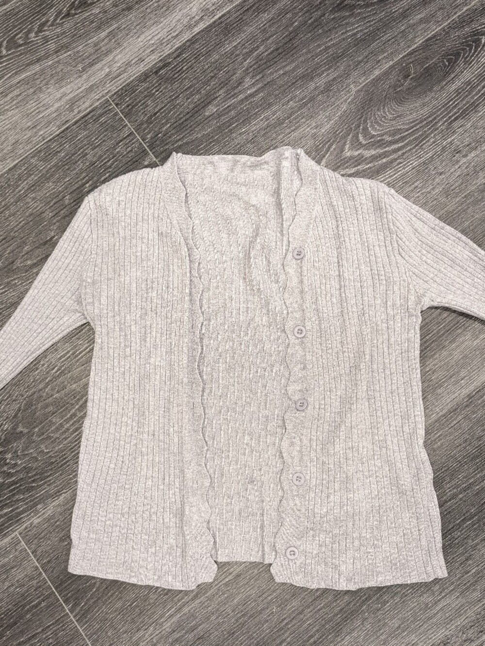 Women's Light Gray Ribbed Button-Front Cardigan - Picture 9 of 9